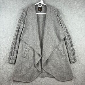 Overland Gray Alpaca Wool Blend Drape Open Front Cable Knit Sleeve Cardigan M